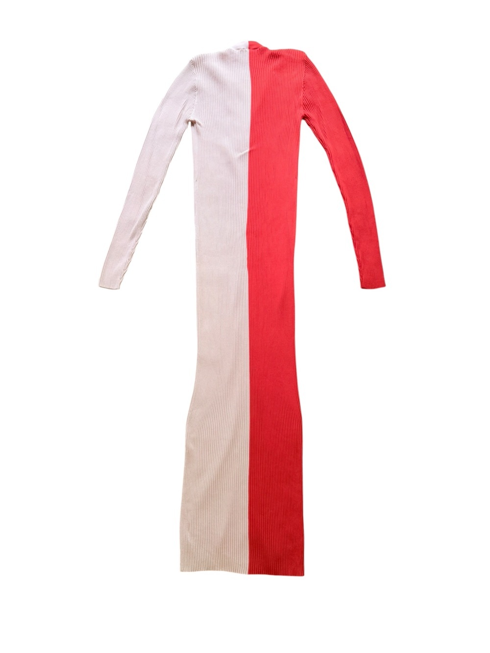 STAUD Shoko Colorblock Rib Knit Maxi Dress Coral Orange Pink Button Front Size M - Picture 9 of 11